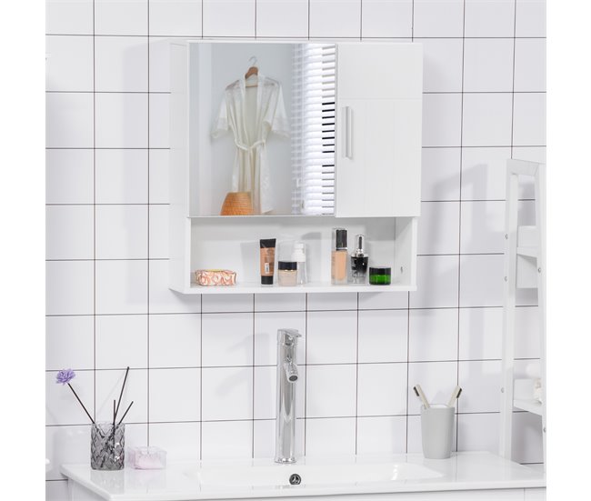 Armário Casa de Banho com Espelho MDF e Vidro kleankin 54 Branco
