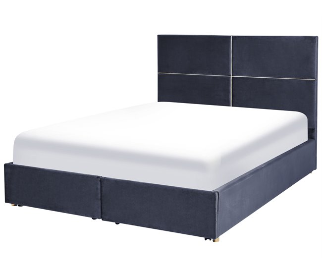 Beliani Cama com estrado Veludo VERNOYES 170x214 Preto