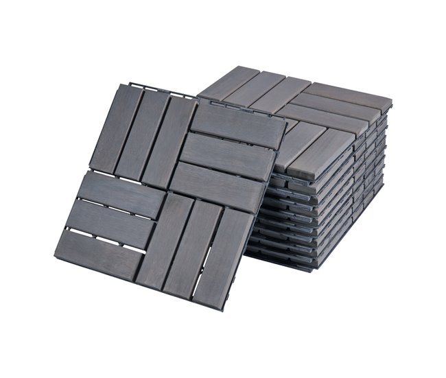 Conjunto de 10 ladrilhos Alliste click 12 ripas acácia/plástico Cinza
