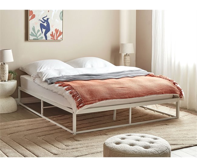 Beliani Cama com estrado Ferro VIRY 166x206 Branco