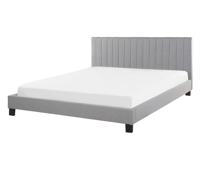 Beliani Cama com estrado Poliéster POITIERS 151x215 Cinza Claro