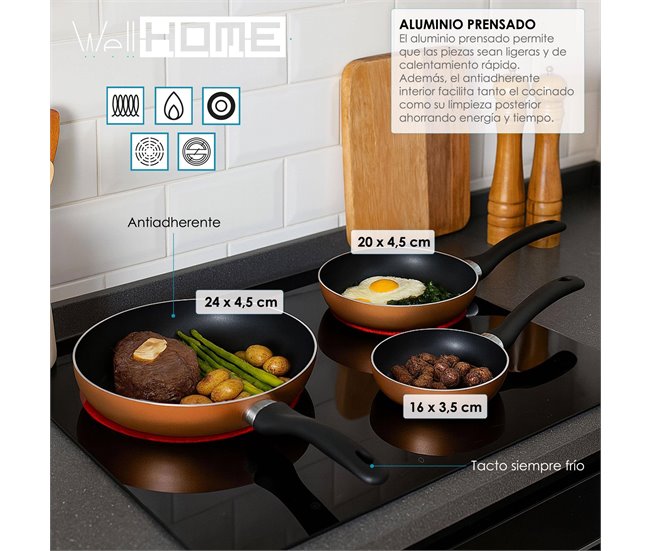 Conjunto de panelas Well Home 7 peças + 3 panelas Cinza