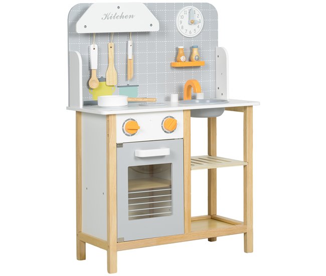 Cozinha de Brinquedo MDF e Madeira de Pinho AIYAPLAY Cinza