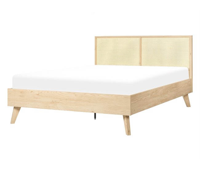 Beliani Cama com estrado Aglomerado de madeira, Rattan/vime MONPAZIER 147x209 Castanho