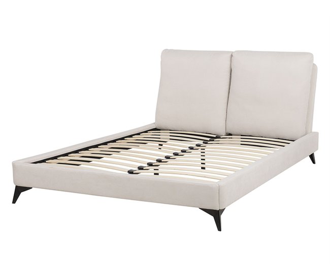 Beliani Cama com estrado Chenille MELLE 155x240 Bege