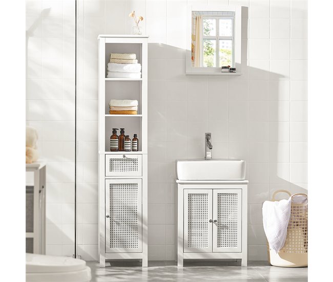 Armário de lavatório com 2 níveis e 2 portas BZR35-W SoBuy Branco