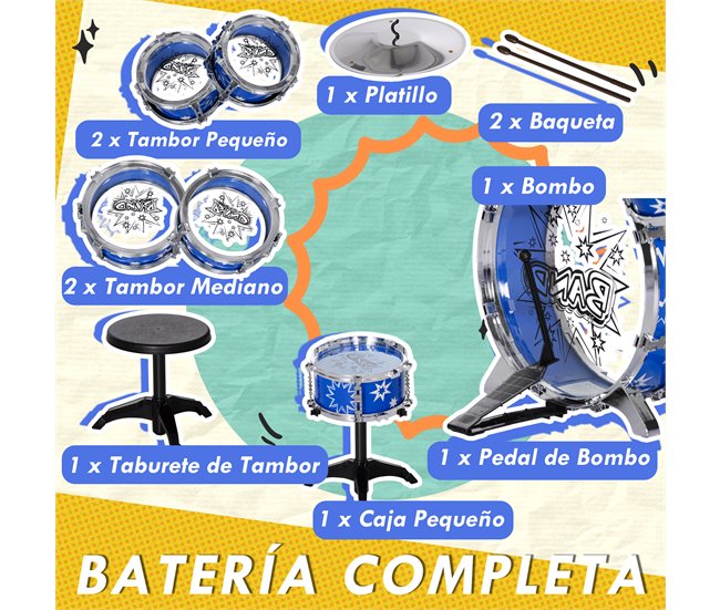 Bateria para Crianças ABS e Aço AIYAPLAY Azul