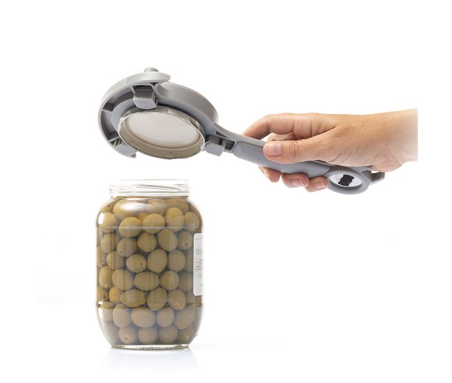 Abre-garrafas Regulável Multifunções para Frascos, Latas e Garrafas Cinza