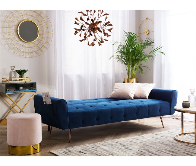 Beliani Sofá-cama Veludo SELNES Azul Marino