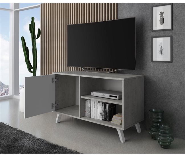  Móvel de TV para sala de estar - 57 x 95 x 40 cm - TV de 32/40 95 Cimento