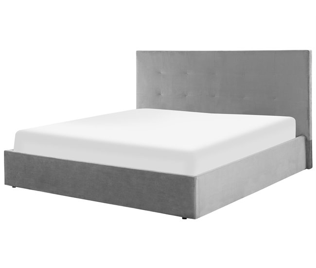 Beliani Cama com armazenamento Veludo LORIENT 197x216 Cinza Claro