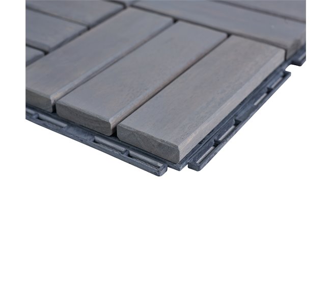 Conjunto de 10 ladrilhos Alliste click 12 ripas acácia/plástico Cinza
