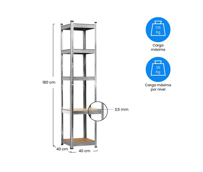 Pack 2 Prateleiras Modulares com 5 Prateleiras Ajustáveis ​​O91 Cinza