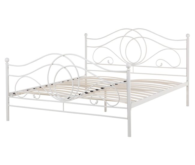 Beliani Cama com estrado Metal LYRA 162x209 Branco
