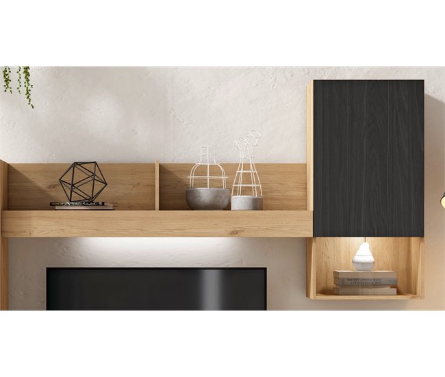 Compacto de TV 265 cm 3 portas FERRARA Preto/ Madeira