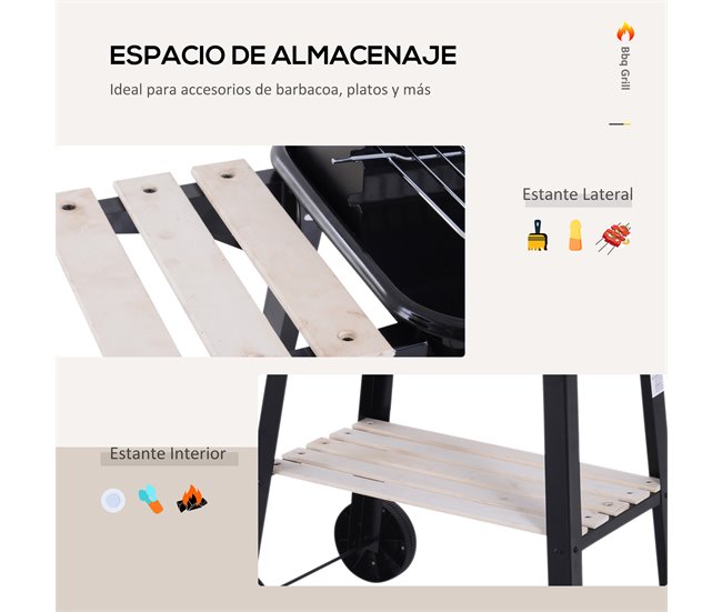 Barbecue a Carvão Metal e Porcelana Outsunny Preto