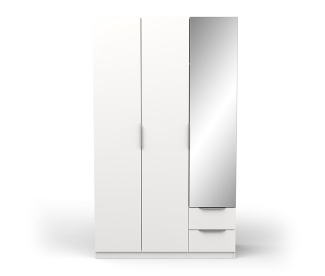 Roupeiro GHOST portas batentes com espelho e 2 gavetas Branco
