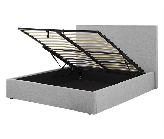 Beliani Cama com armazenamento Poliéster LORIENT 157x216 Cinza Claro