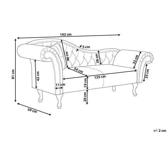 Beliani Chaise longue versão à esquerda Veludo LATTES Cinza Escuro