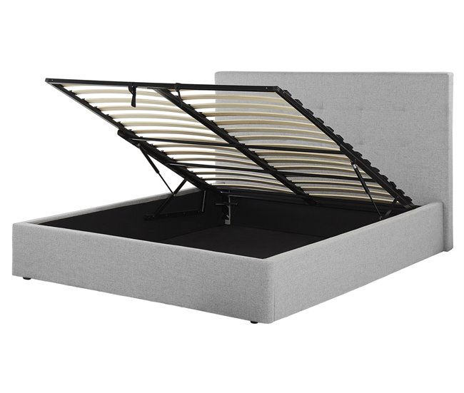 Beliani Cama com armazenamento Poliéster LORIENT 177x216 Cinza Claro