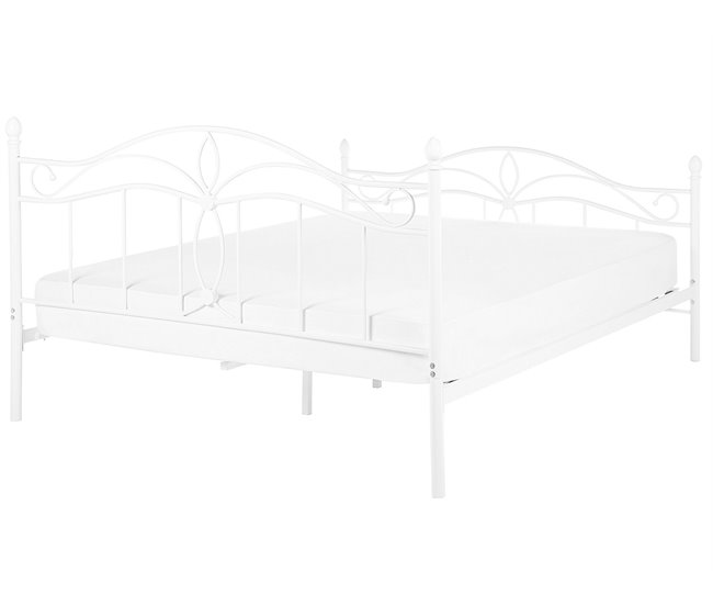 Beliani Cama com estrado Metal ANTLIA 148x209 Branco