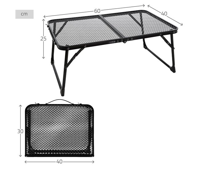 Aktive Mesa de acampamento dobrável pequena com mala preta ultraleve e antiqueda para churrascos Preto