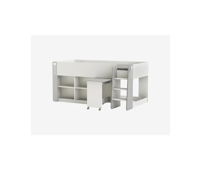 Cama compacta 90x200 cm GAME branca e cinza Branco/cinza
