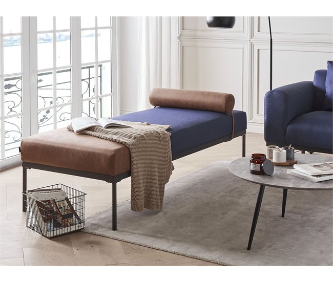 Beliani Chaise longue Pele sintética, Linho sintético MALMOS Azul