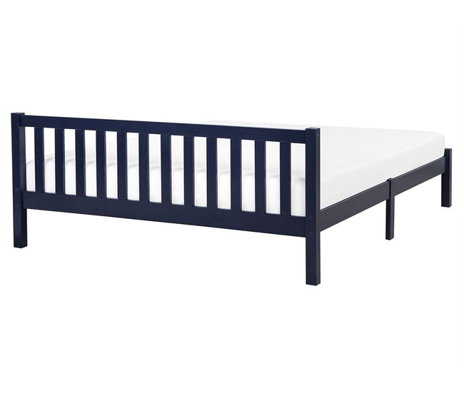 Beliani Cama com estrado Pinho FLORAC 167x208 Azul Marino