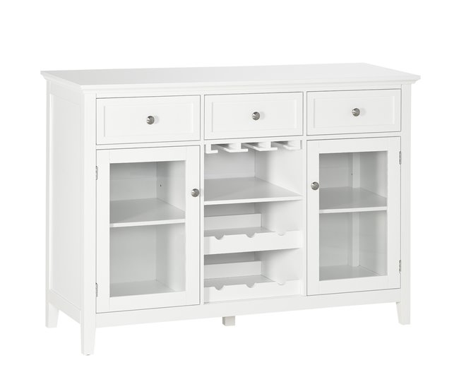 Aparador de Cozinha MDF, Madeira de Melamina e Vidro HOMCOM 120 Branco
