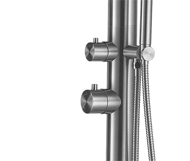 Chuveiro em aço inoxidável CHIA 316L com misturadora e chuveiro manual H 230 cm, aço inoxidável acetinado Cinza