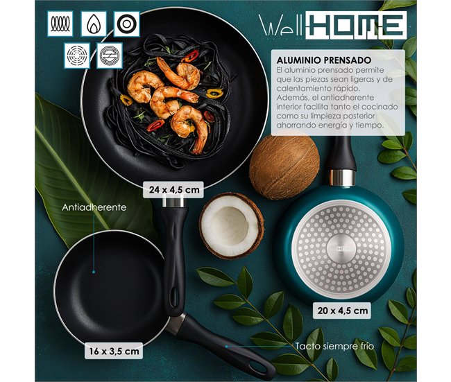 Conjunto de panelas Well Home 7 peças + 3 panelas Cinza