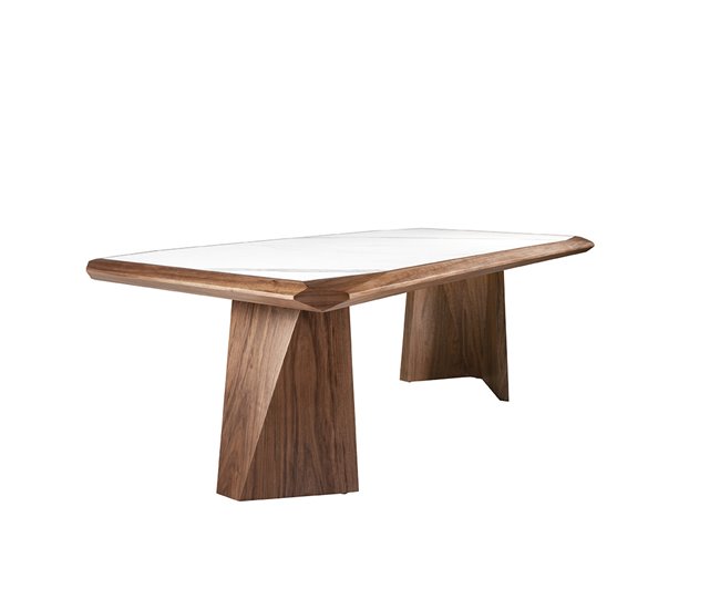 ANGEL CERDA Tabela de jantar retangular mármore porcelânico e nogueira 220x110 Nogal