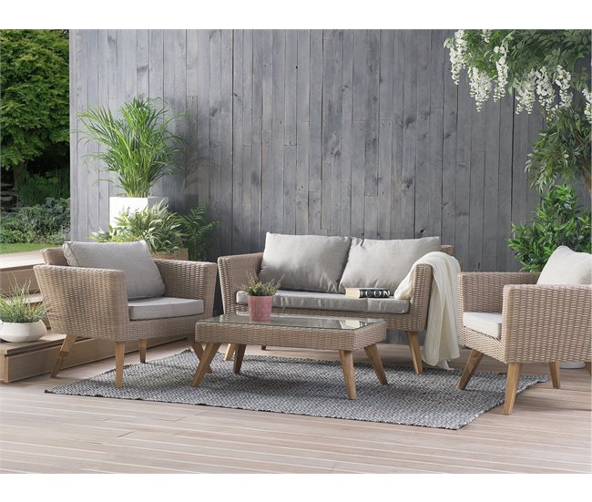 Beliani Conjunto lounge Ratan sintético VITTORIA Cinza Escuro