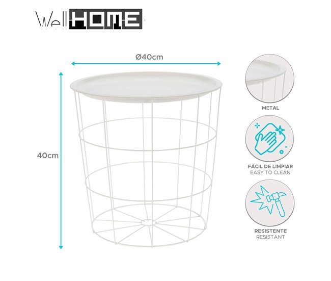 Well Home Mesa lateral de metal Branco