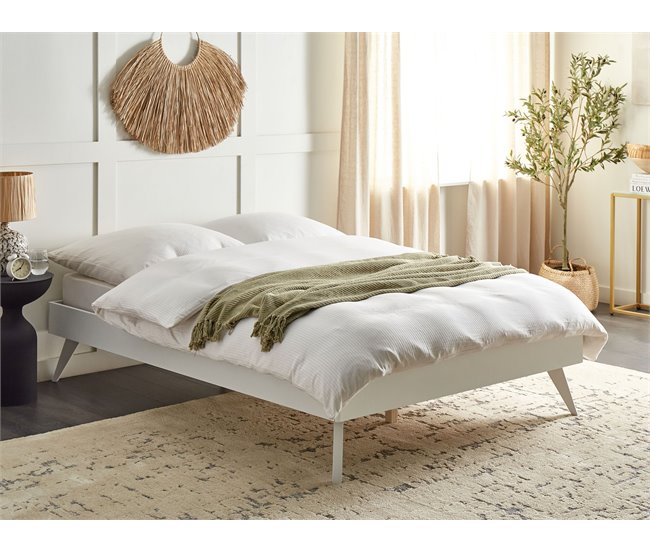 Beliani Cama com estrado MDF BERRIC 148x202 Branco