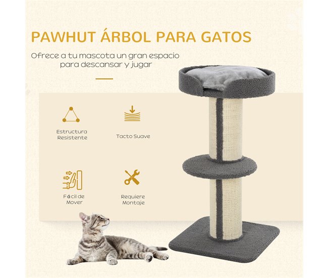Arranhador para Gatos Aglomerado de Madeira, Poliéster e Sisal Cinza