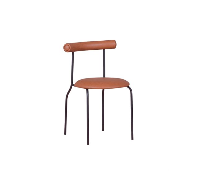 Cadeira de jantar  estofada em couro sintético - Elbow Castanho