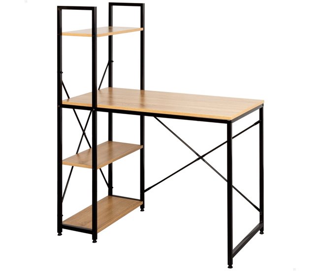 Max Home Secretária com prateleiras em madeira e aço 120x64 Preto/ Madeira