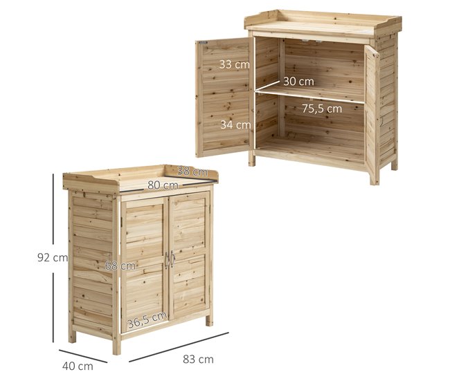 Armário de Armazenamento Madeira de Abeto Outsunny Cru