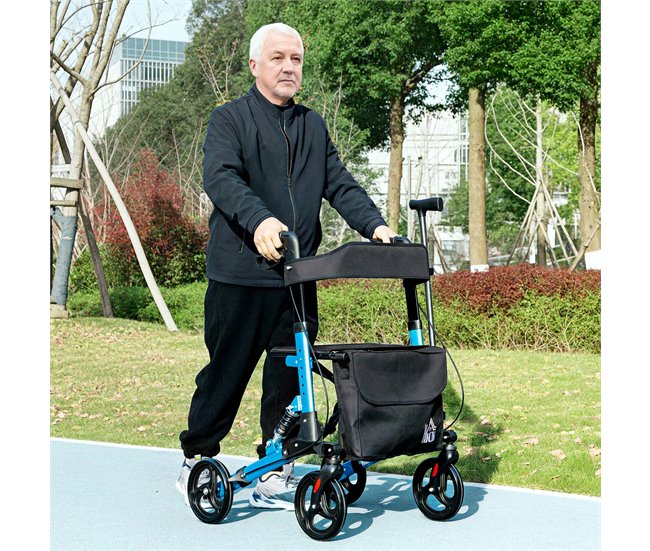 Andarilho para Idosos Alumínio, Plástico e Poliéster HOMCOM Azul