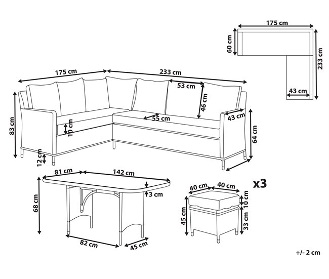 Beliani Conjunto lounge LACONA Cinza Escuro