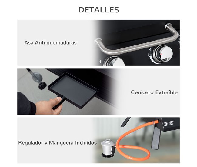 Churrasqueira à Gás Aço Carbono e Aço Inoxidável Outsunny Preto