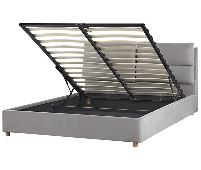 Beliani Cama baú Veludo BATILLY 174x224 Cinza