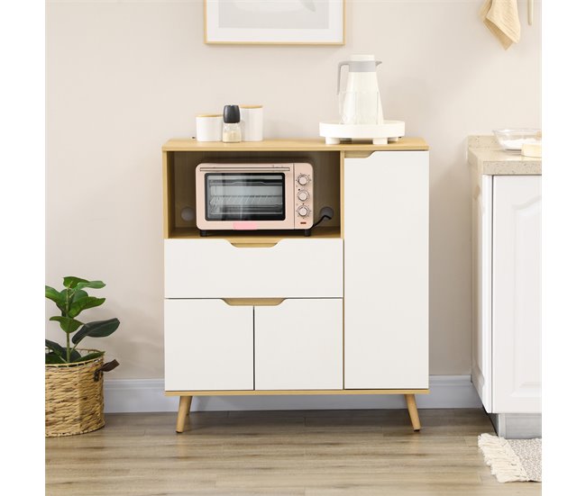 Aparador para Micro-Ondas Melamina de Madeira HOMCOM 90 Branco