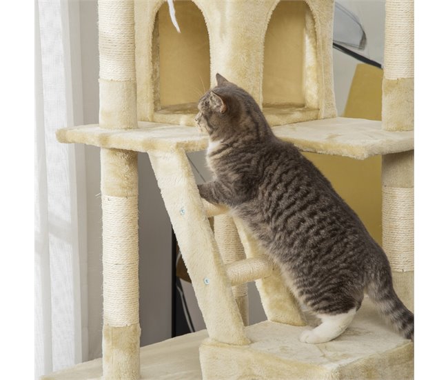 Arranhador para Gatos Aglomerado, Pelúcia e Corda de Sisal PawHut Bege