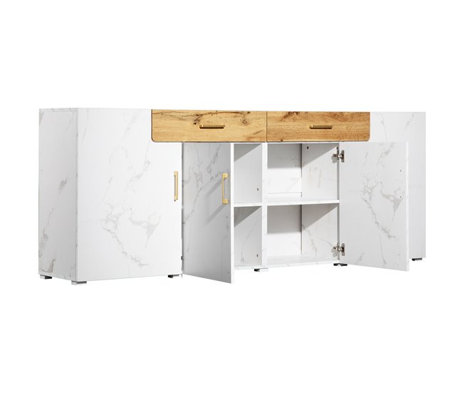 Aparador efeito mármore 4 portas 2 gavetas Branco