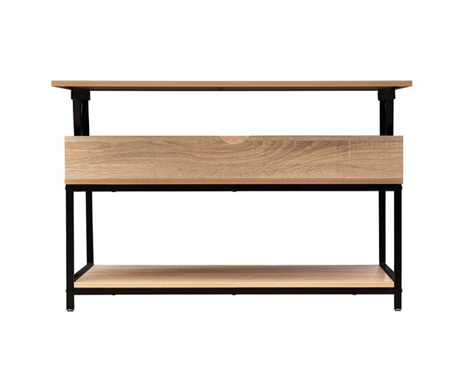Mesa de centro elevatória Aliaj com compartimento interno Preto/ Madeira