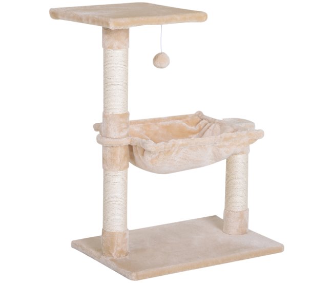 Arranhador para Gatos Aglomerado de Madeira, Pelúcia e Sisal Bege