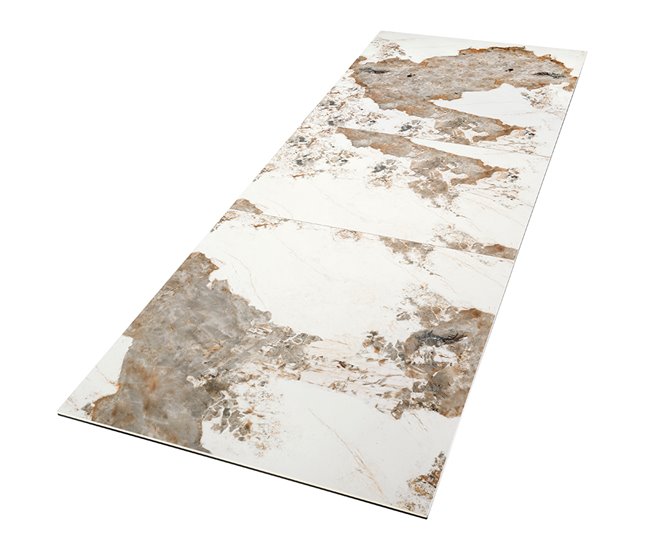 ANGEL CERDA Mesa de jantar extensível retangular em mármore porcelânico e aço cinzento taupe 240x90 Branco